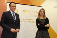 El rector de la UCO y la directora de la ETSIAM en la presentacin del programa de actividades del 50 aniversario del centro.